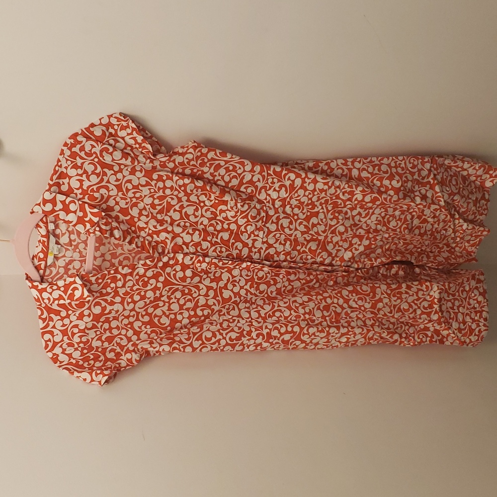 Boden red and white short sleeve button down shirt dress